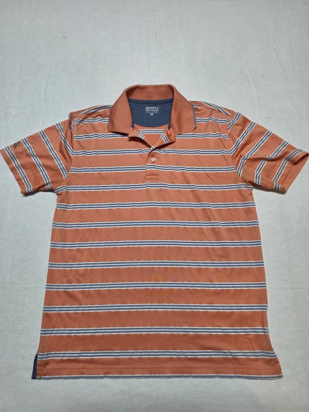 brooks brothers Polo Shirt Mens Size M Orange Striped With Blue And White...